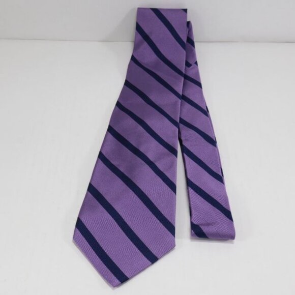 Lands End Mens Necktie Silk Stripe Repp Classic Business Purple Blue - Picture 4 of 8